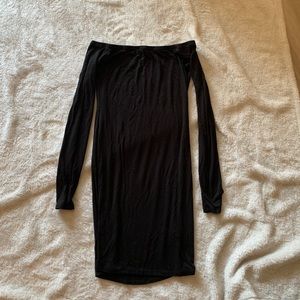 Black off shoulder body con dress